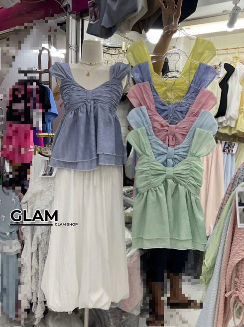 Stripes Sleeveless Peplum Tops